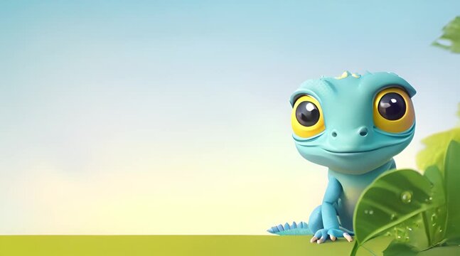 Cute Cartoon Chameleon with Space for Copy