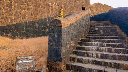 Stairs made by stone on the raigad fort in maharashtra in india 
