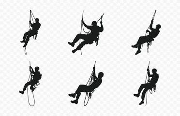 Set of Rappelling Climbing Silhouette Vector, Rappellers Silhouettes collection - obrazy, fototapety, plakaty