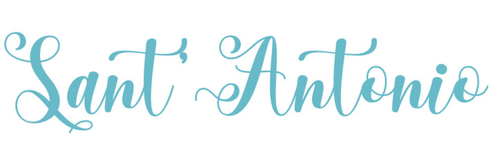 Sant’Antonio -  Anthony, Saint name written in Italian, elegant font, light blue colour, holiday vector graphics, suitable for greeting cards, name days, messages, banners, posters, holy cards,