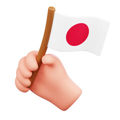 Hand Holding Japan Flag Isolated. Symbols Icons And Culture Of Japan. 3D Rendering