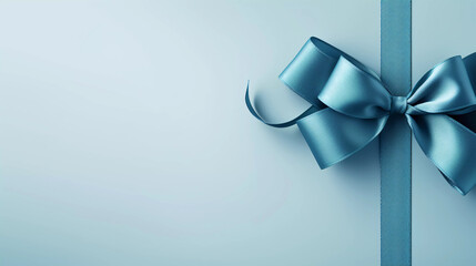 Blue gift ribbon with a bow against a gray background