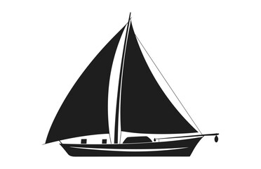 A Sailboat black Silhouette Vector art, Sailing boat Silhouette Clipart isolated on a white background