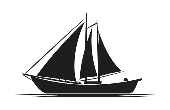 Sailboat black Silhouette Vector art, Sailing boat Silhouette Clipart isolated on a white background