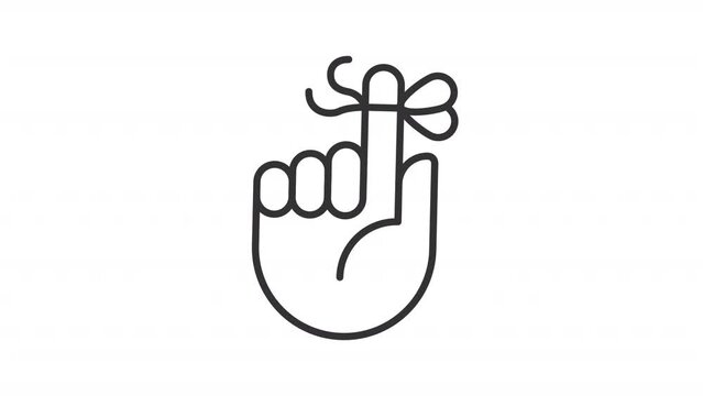 2D black simple thin line animation of reminder hand icon, HD video with transparent background, seamless loop 4K video representing hand gesture.