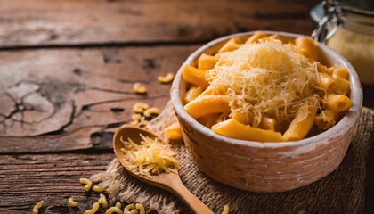 Fototapeta premium Copy Space image of A bowl of delicious Macaroni and cheese