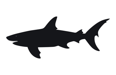 A Basking Shark Silhouette isolated on a white background, A Black Vector Shark