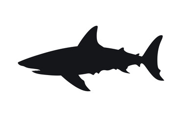 A Basking Shark Silhouette isolated on a white background, A Black Vector Shark