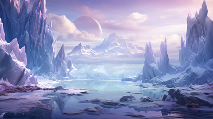 Fantasy landscape with sandy glaciers and purple cry