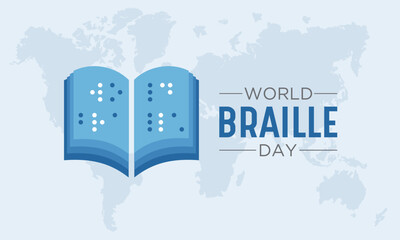 World Braille Day is celebrated every year on January 4. Vector illustration on the theme of World Braille Day. Template for banner, greeting card, poster with background.
