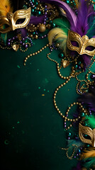 Carnival mask on a green background, suitable for design with copy space, Mardi Gras celebration. - obrazy, fototapety, plakaty