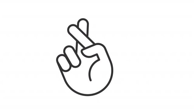 2D black simple thin line animation of good luck icon, HD video with transparent background, seamless loop 4K video representing hand gesture.