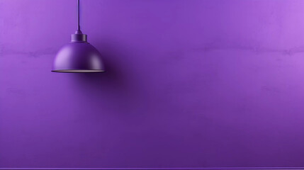 A lamp hangs on a purple wall and illuminates it, space for text or presentation