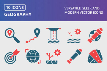 Geography Glyph Two Color Icons Set
