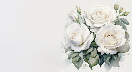 Obraz na płótnie Canvas White roses on a white background with copy space for your text.