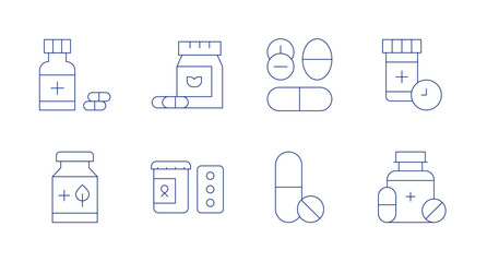 Fototapeta na wymiar Medicine icons. Editable stroke. Containing medicines, natural medicine, pills, medicine, medical, natural.