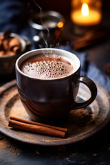 Obraz na płótnie Canvas Hot Cocoa Weather with a steaming mug of cocoa created with Generative Ai
