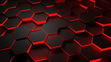 Abstract futuristic black and red hexagon background illustration - obrazy, fototapety, plakaty