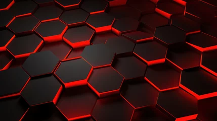 Fotobehang Abstract futuristic black and red hexagon background illustration © iv work