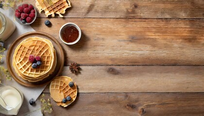 Copy Space image of waffles made from pumpkin puree, eggs and flour, with the addition of cinnamon, cloves. - obrazy, fototapety, plakaty