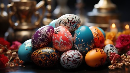 Decorative Eggs Easter On Table, Background HD, Illustrations