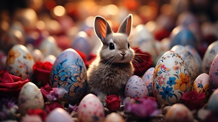 Fototapeta na wymiar Easter Bunny Rabbit Paper Gift Egg, Background HD, Illustrations