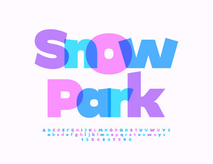 Vector creative Emblem Snow Park. Kids Colorful Font. Set of Bright Alphabet Letters and Numbers.
