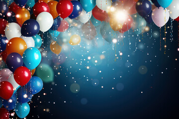Holiday Background with colorful Balloons and garland of birthday flags