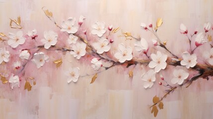 oil painting of cherry blossom, muted color, for wall art, wallpaper, background, and printing design