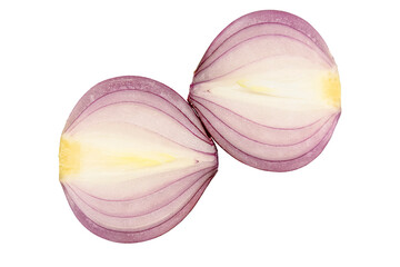 Red onion cut in half, isolated on a transparent background.
