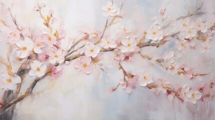 oil painting of sakura or cherry blossom, muted color, for wall art, wallpaper, background, and printing design