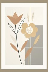 Abstract Floral Artwork in Earth Tones - Modern Geometric Botanical Design