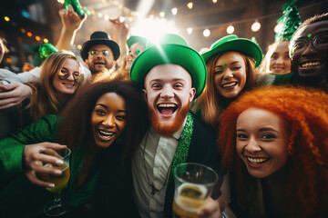 Young people have fun on st Patricks day party - obrazy, fototapety, plakaty