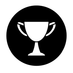 white trophy cup icon on black circle isolated on white transparent background vector illustration. concept of award, reward, achievement, win, sport, champion, prize.
