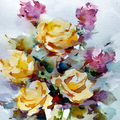 Abstract bright colored decorative background . Floral pattern handmade . Beautiful tender romantic bouquet of rose flowers , made in the technique of watercolors from nature.