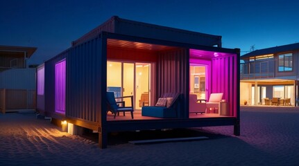 Nighttime Views of a Vibrant Double Container House