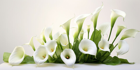 White Calla Lily Image . White Calla Lily Blooms Radiate on a Clean White Canvas .