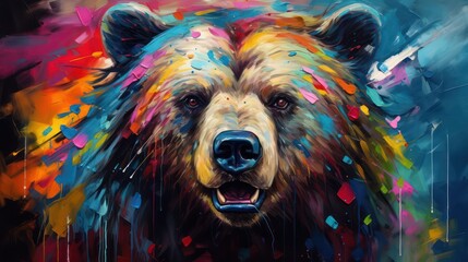 colorful oil painting of a bear - obrazy, fototapety, plakaty