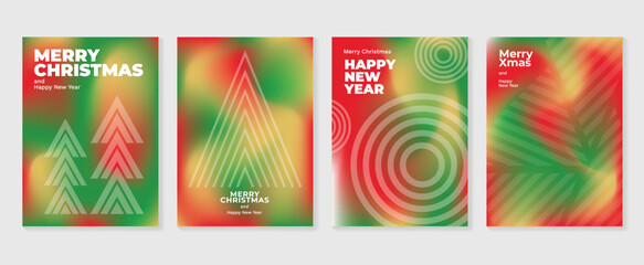 Merry christmas concept poster set. Cute gradient holographic background vector with vibrant color, christmas tree, snowflake. Art trendy wallpaper design for social media, card, banner, flyer