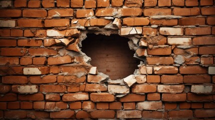 Hole on a broken brick wall background