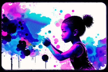Black History month. An illustration of a little black girl. Silhouette. Watercolor paint. Generative AI