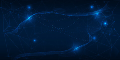 Vector illustration of wave data net on dot conneting network.Futuristic digital communication technology background.