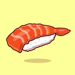 Ebi salmon tuna maguro shake sushi illustrations for banner, logo, sticker, icon, book cover, cover menu with yellow background