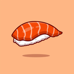 Salmon sushi salmon sashimi sushi plate food illustration vector cartoon for logo, banner, icon, sticker, cover, menu with peach orange background