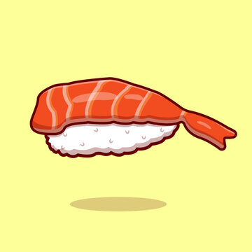 Ebi salmon tuna maguro shake sushi illustrations for banner, logo, sticker, icon, book cover, cover menu with yellow background