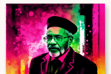 Black History month. An illustration of an old black man. Silhouette. Watercolor paint. Generative AI