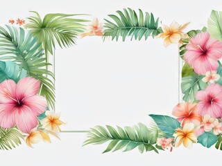 Fototapeta na wymiar marco con flores tropicales en acuarela