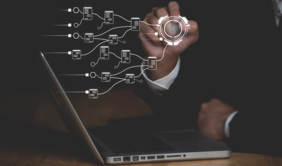 Questionnaire online with checkboxes, Businessman Take an assessment, Evaluation, Online survey online exam Choosing the right answer in the exam, Test questions. Filling out an online survey form.