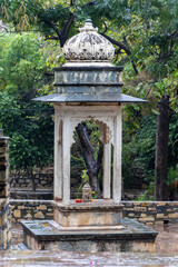 Maharana Pratap's famed steed Chetak memorial at rainy day from flat angle