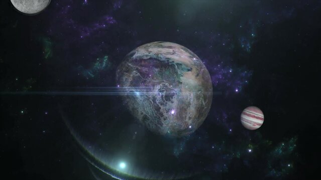 Beautiful 3d animation of planet earth. Shown nebula, and galaxy black background in 4k
